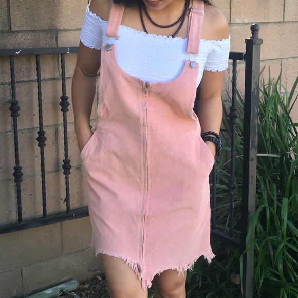 Festival ready denim overalls mini dress w/raw hem - Picture 4 of 8